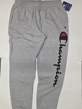 Champion Gray Logo Sweatpants with Script Side Print